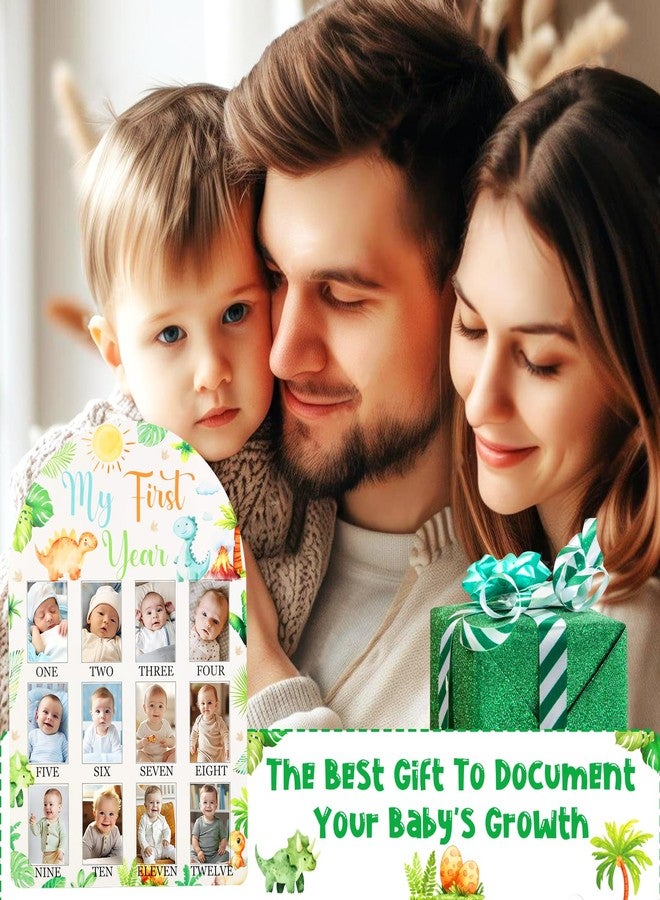 Cheerupp Dinosaur Themed My First Year Photo Frame, 12 x 17 Inch Baby's First Year Picture Frame, Newborn 12 Months Gender Neutral Baby Milestone Memories Display Wood Board for 1st Birthday Decor Keepsake Gift - Image 4